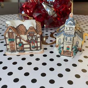 1990 Lefton Cottage and Church Ornament!